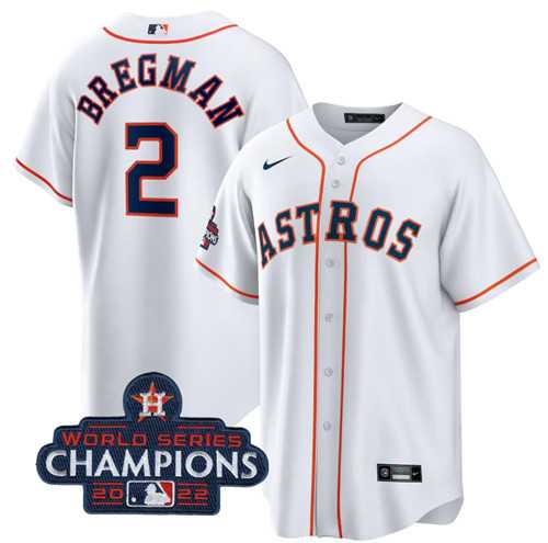 Mens Houston Astros #2 Alex Bregman White 2022 World Series Champions Home Stitched Baseball Jersey